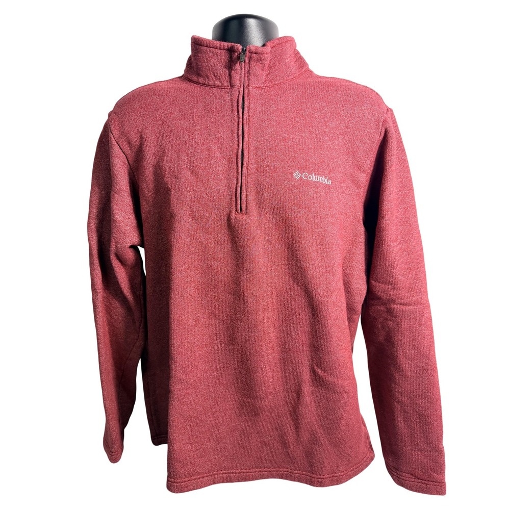 Columbia Sweatshirt Mens XL Red 1/4 Zip Fleece Pullover Mock Neck‎ Columbia Logo